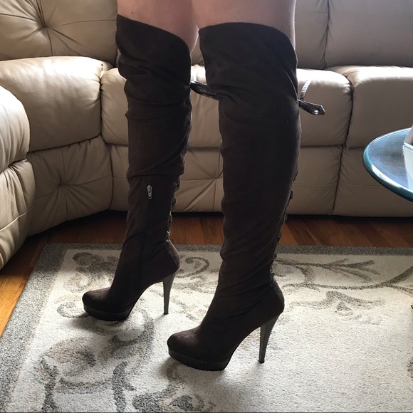 bebe Shoes - bebe over the knee brown suede boots sz 9